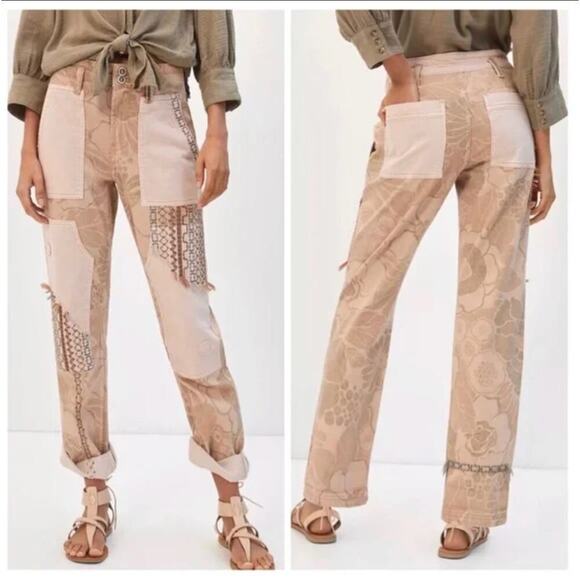 Pilcro Pants - Anthropologie Pilcro Camp Wanderer Patchwork Embroidered Floral Pants sz 27 Boho